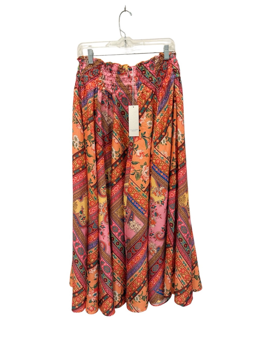 Calypso St. Barth Satin Boho Patchwork Maxi Skirt Floral Size M
